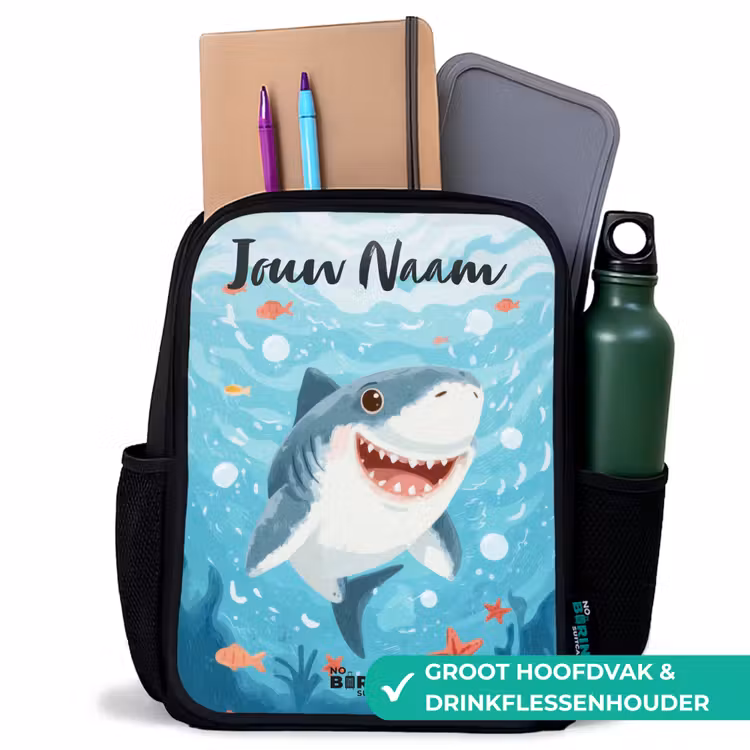 Kinderrugzak met naam - Zwart - Haai - Water - Zee — 4