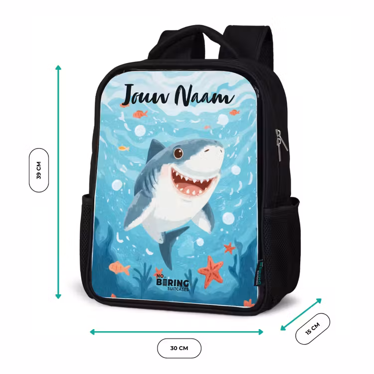 Kinderrugzak met naam - Zwart - Haai - Water - Zee — 5