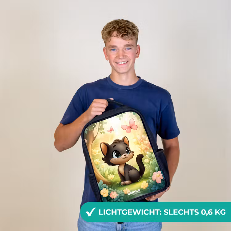 Kinderrugzak - Zwart - Kat - Vlinder - Bloemen — 2