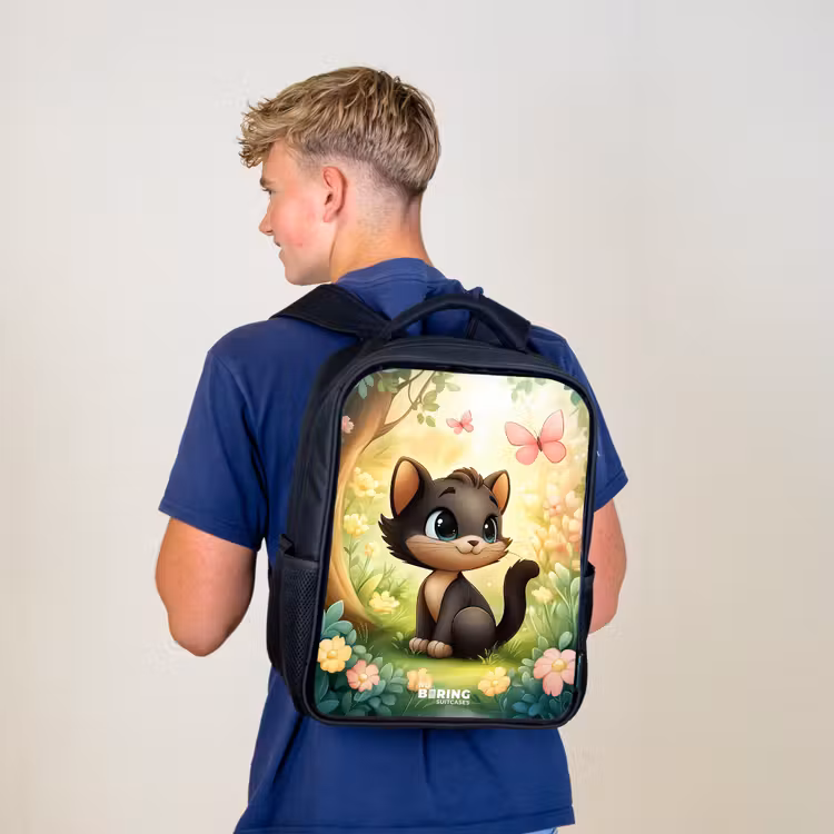 Kinderrugzak - Zwart - Kat - Vlinder - Bloemen — 6