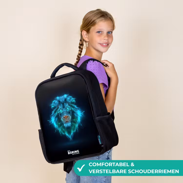 Kinderrugzak met naam - Zwart - Lichtgevende leeuw — 3