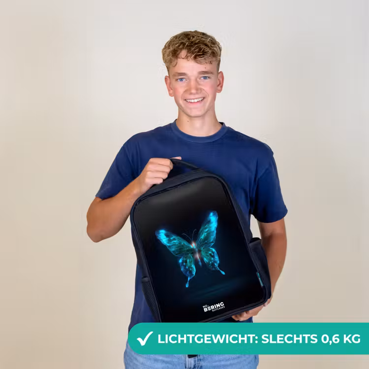 Kinderrugzak met naam - Zwart - Magische digitale vlinder — 2