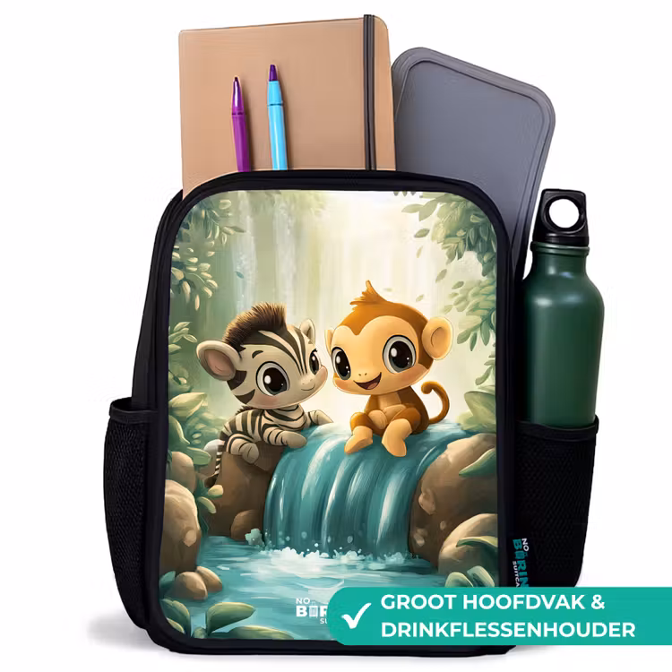 Kinderrugzak - Zwart - Zebra - Aapje - Waterval - Rotsen β 4