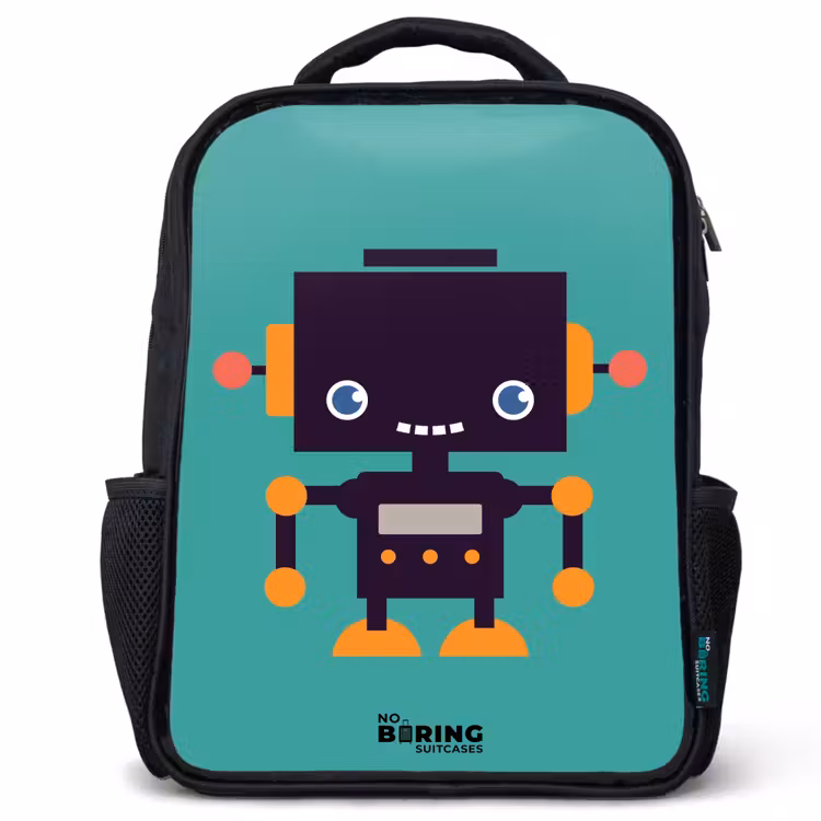 Kinderrugzak met naam - Zwart - Groene robot — 1