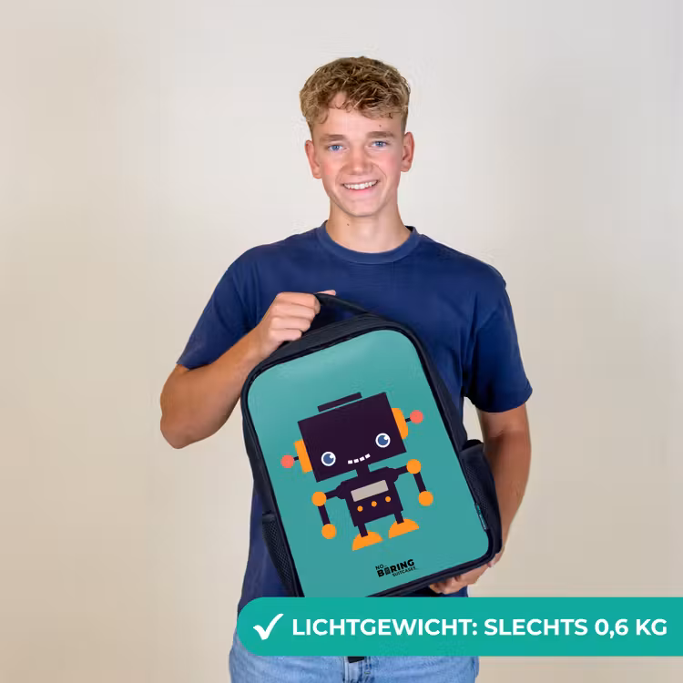 Kinderrugzak met naam - Zwart - Groene robot — 2