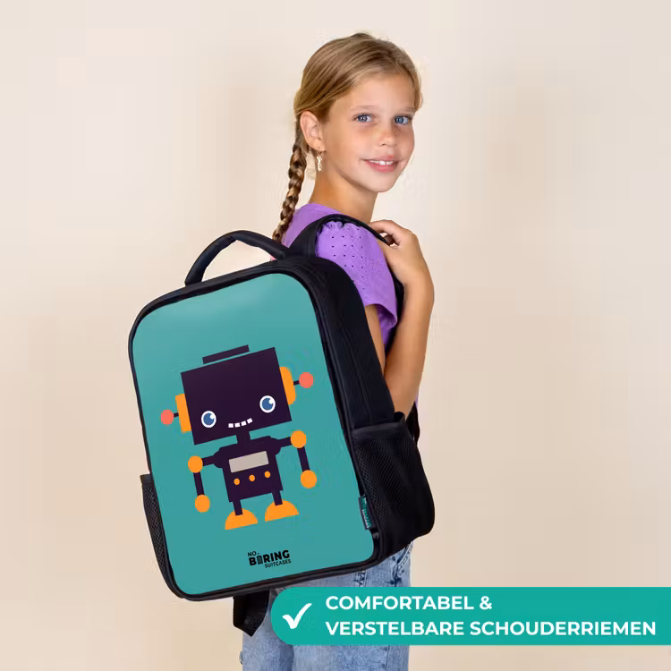 Kinderrugzak met naam - Zwart - Groene robot — 3