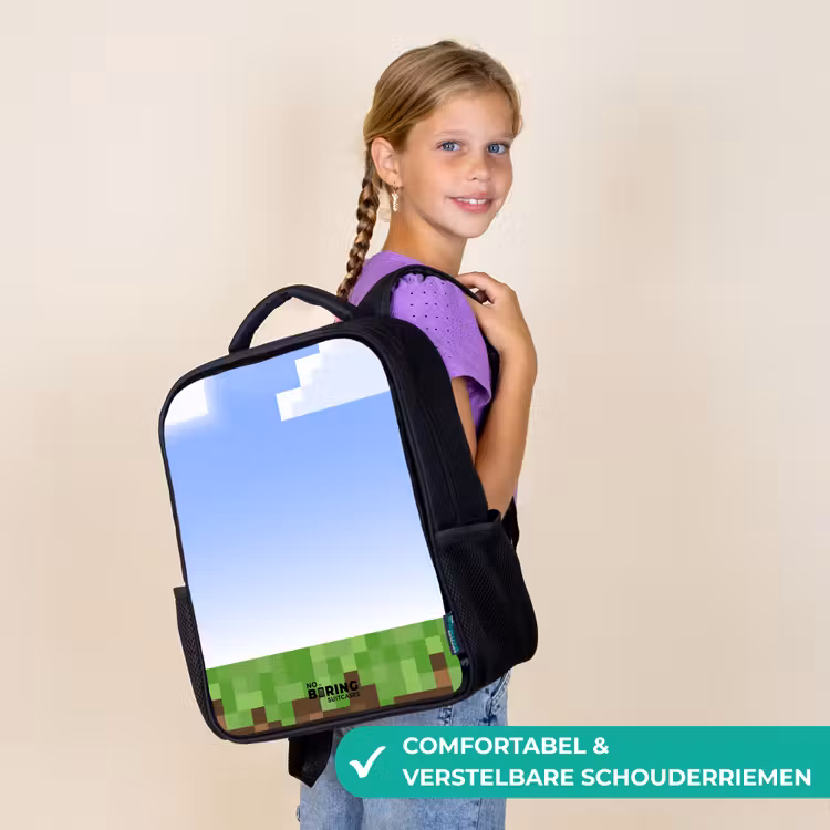 Kinderrugzak met naam - Zwart - Pixel wereld — 3