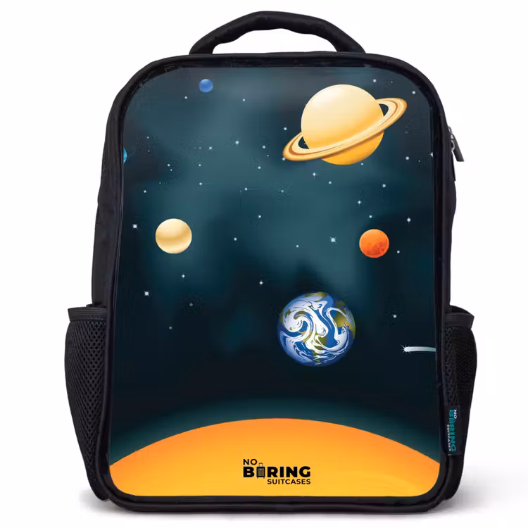 Kinderrugzak met naam - Zwart - Ruimte met planeten — 1