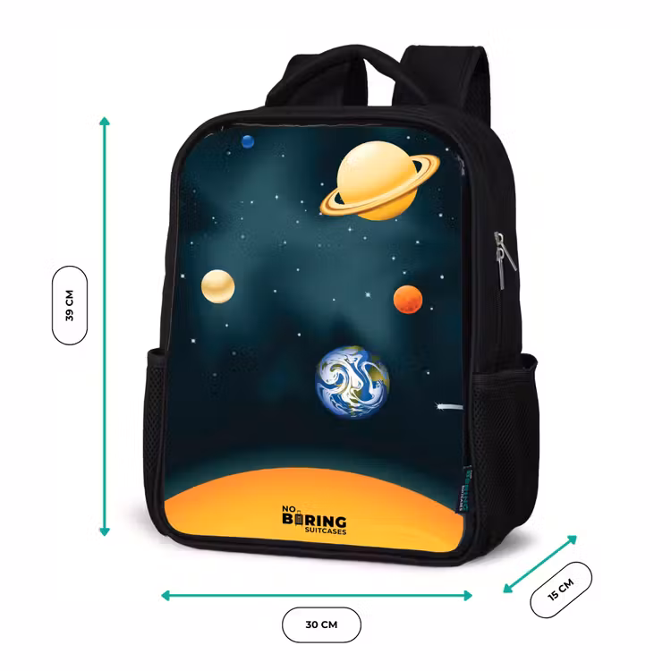 Kinderrugzak met naam - Zwart - Ruimte met planeten — 5