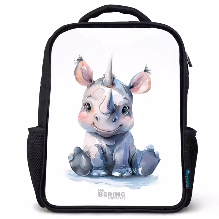 Kinderrugzak met naam - Zwart - Baby neushoorn — 1