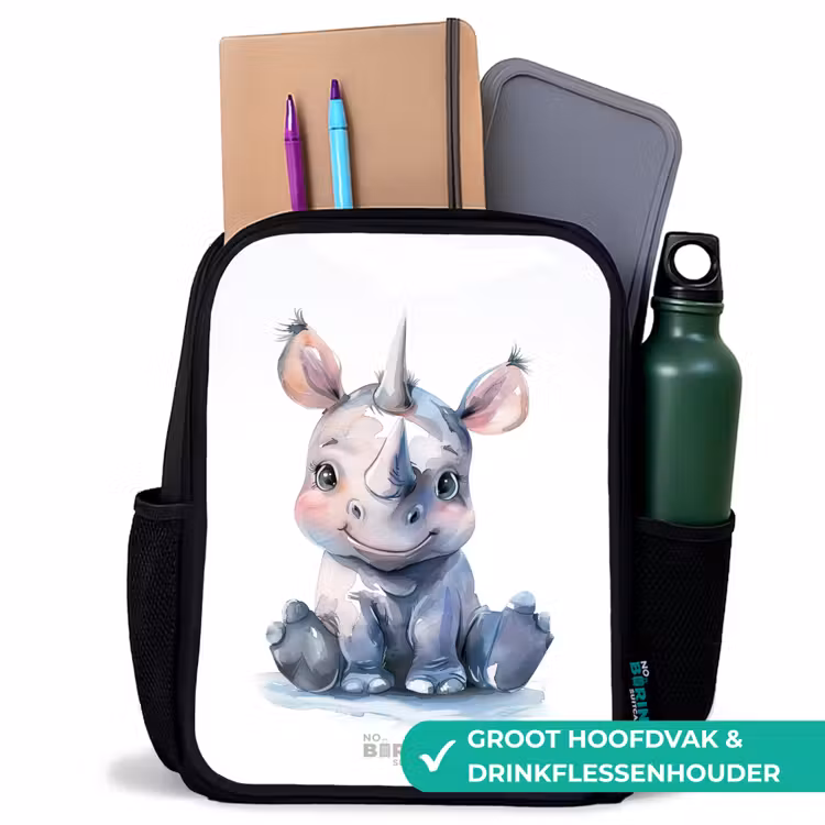 Kinderrugzak met naam - Zwart - Baby neushoorn — 4