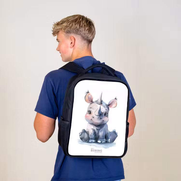 Kinderrugzak met naam - Zwart - Baby neushoorn — 6