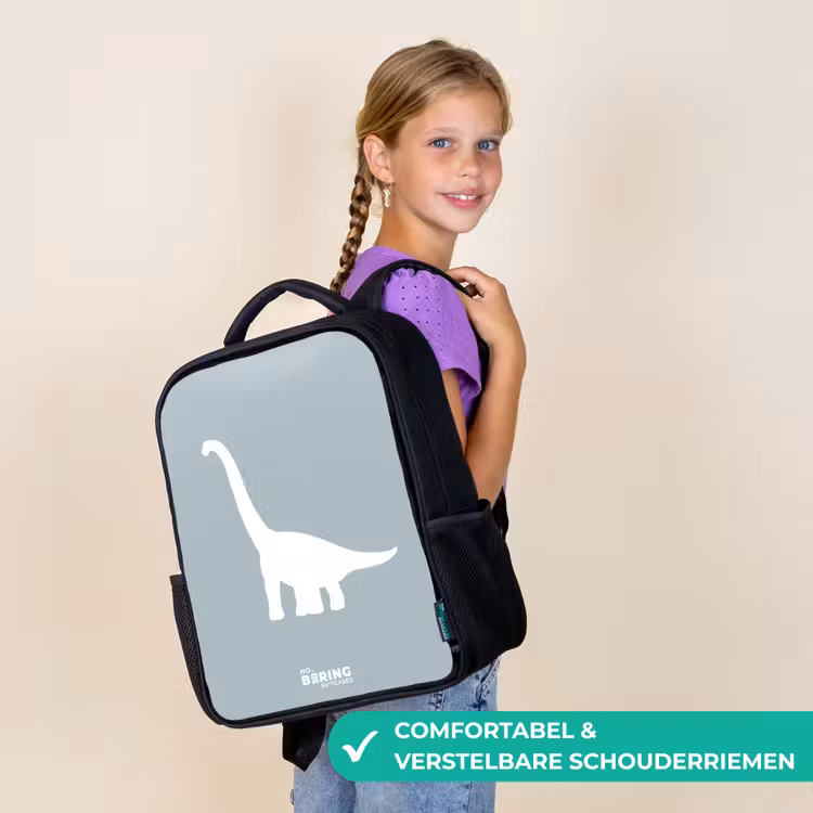 Kinderrugzak met naam - Zwart - Blauw met Brachiosaurus dino — 3