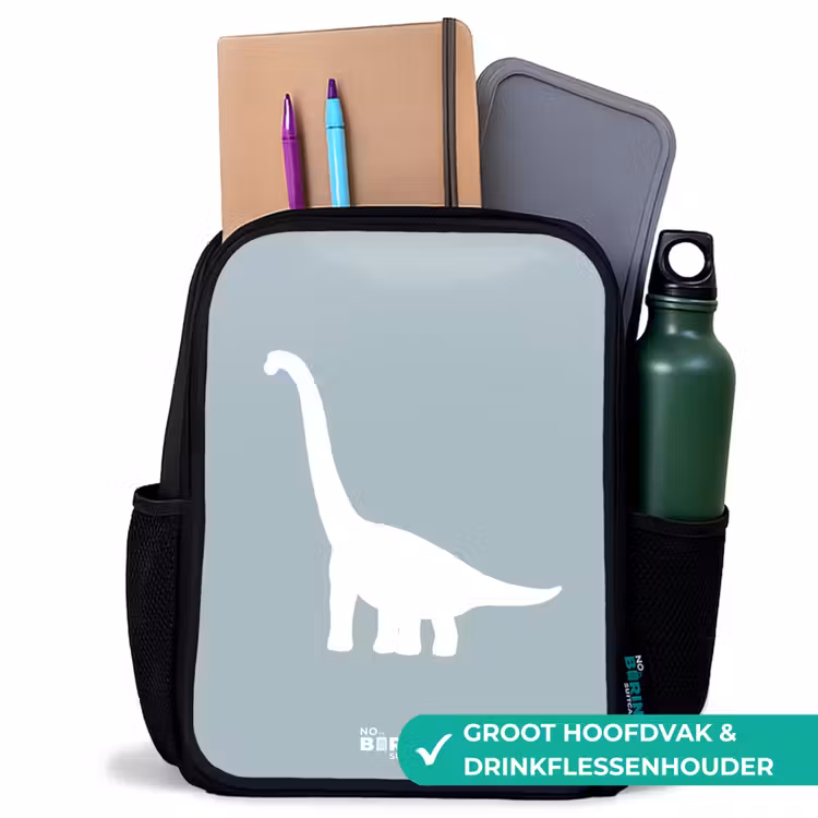 Kinderrugzak met naam - Zwart - Blauw met Brachiosaurus dino — 4