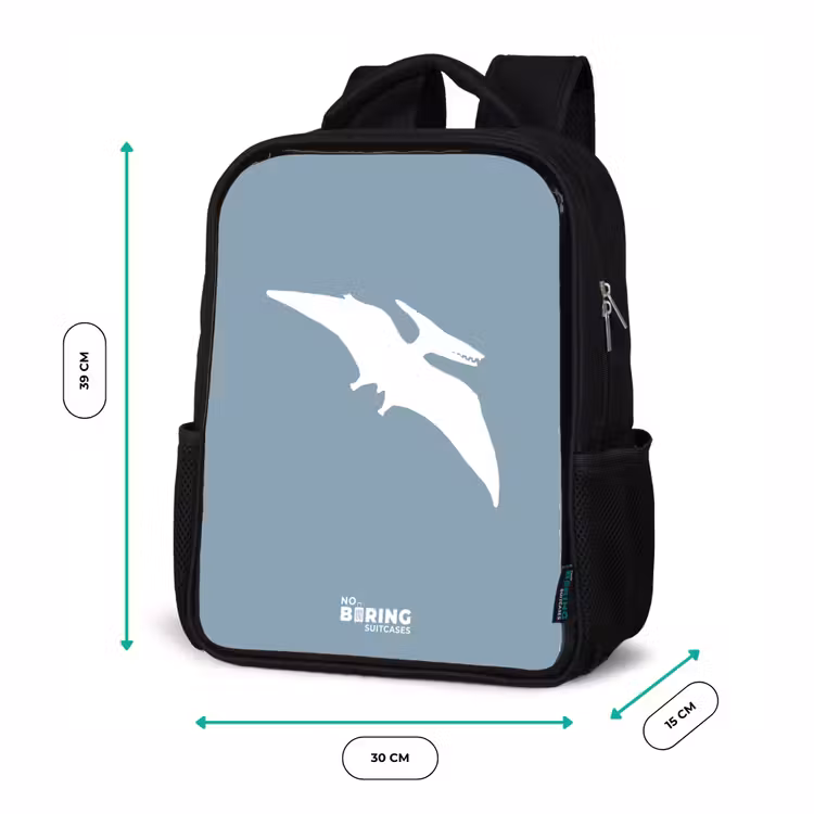 Kinderrugzak met naam - Zwart - Blauw met Pteranodon dino — 5