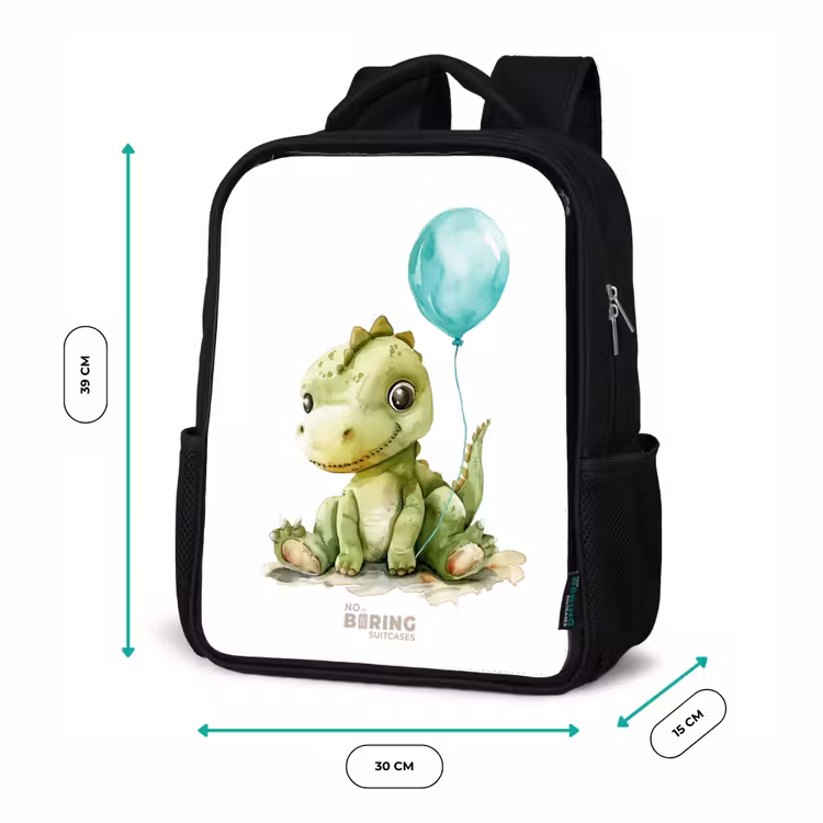 Kinderrugzak met naam - Zwart - Dino met blauwe ballon — 5