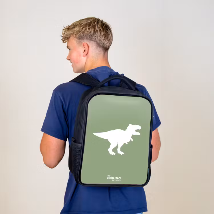 Kinderrugzak met naam - Zwart - Groen met T-rex dino — 6