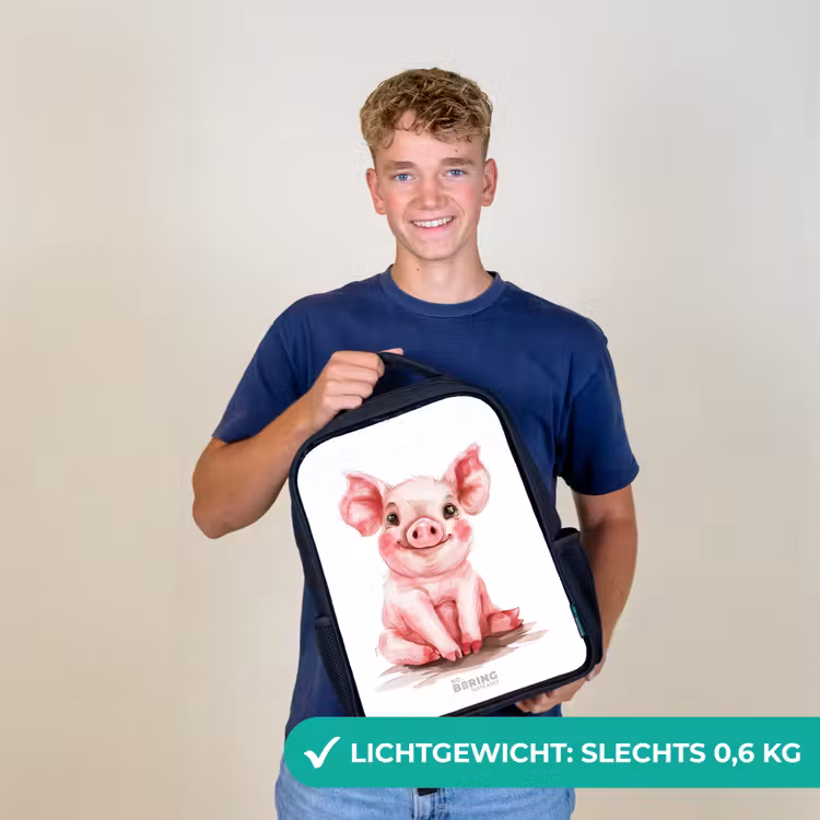 Kinderrugzak met naam - Zwart - Roze baby varken — 2