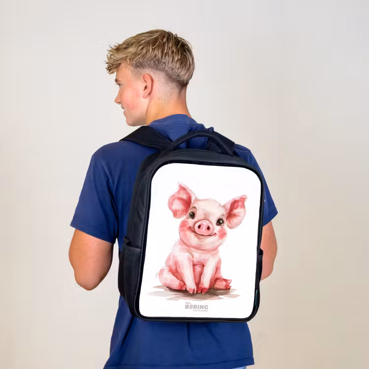 Kinderrugzak met naam - Zwart - Roze baby varken — 6