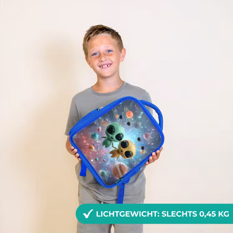 Kinderrugzak - Blauw - Ruimtevriendjes zwevend tussen de planeten — 2