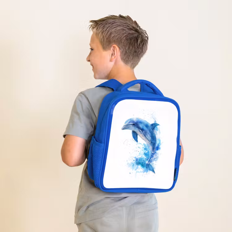 Kinderrugzak - Blauw - Springende dolfijn in aquarelspetters — 3