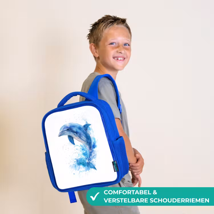 Kinderrugzak - Blauw - Springende dolfijn in aquarelspetters — 4