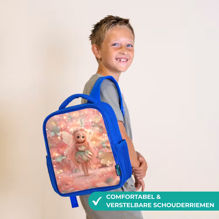 Kinderrugzak - Blauw - Bloemenfee met roze haar in fonkelende bloementuin — 4