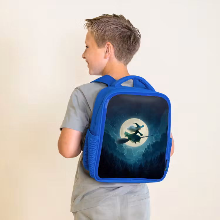 Kinderrugzak - Blauw - Vliegende heks voor volle maan boven donker woud — 3