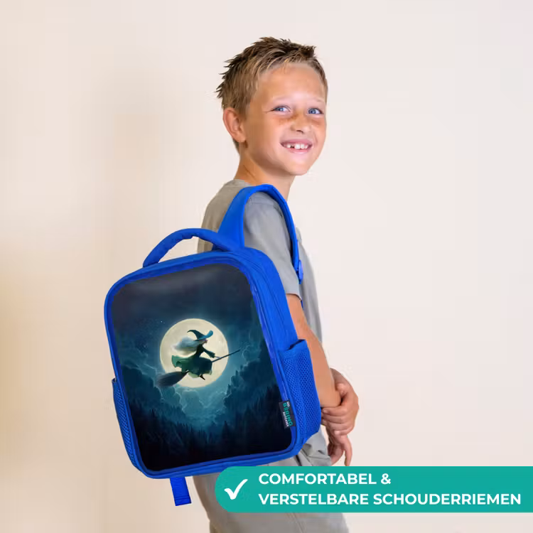 Kinderrugzak - Blauw - Vliegende heks voor volle maan boven donker woud — 4