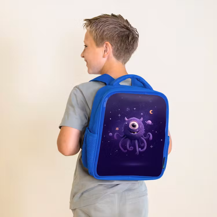 Kinderrugzak - Blauw - Vriendelijk éénogig ruimtewezen in paars — 3