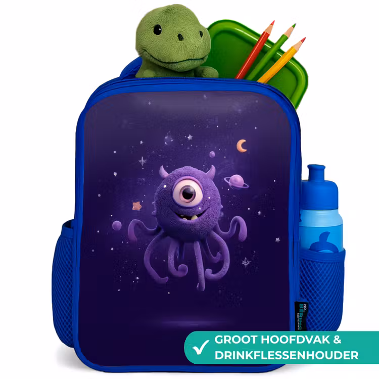 Kinderrugzak - Blauw - Vriendelijk éénogig ruimtewezen in paars — 6