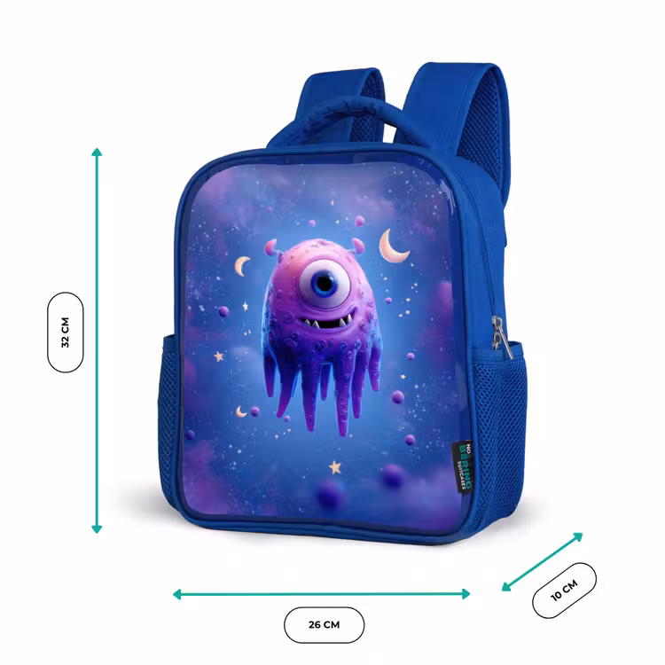 Kinderrugzak - Blauw - Zwevend druppelvormig ruimtewezen met maanogen — 5