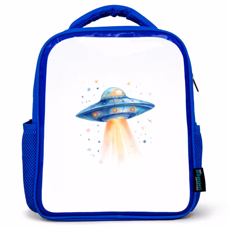 Kinderrugzak - Blauw - Ruimtetuig met lichtstraal in aquarelstijl — 1