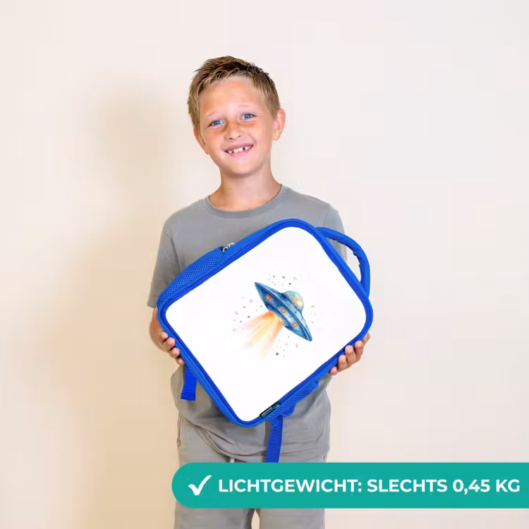 Kinderrugzak - Blauw - Ruimtetuig met lichtstraal in aquarelstijl — 2