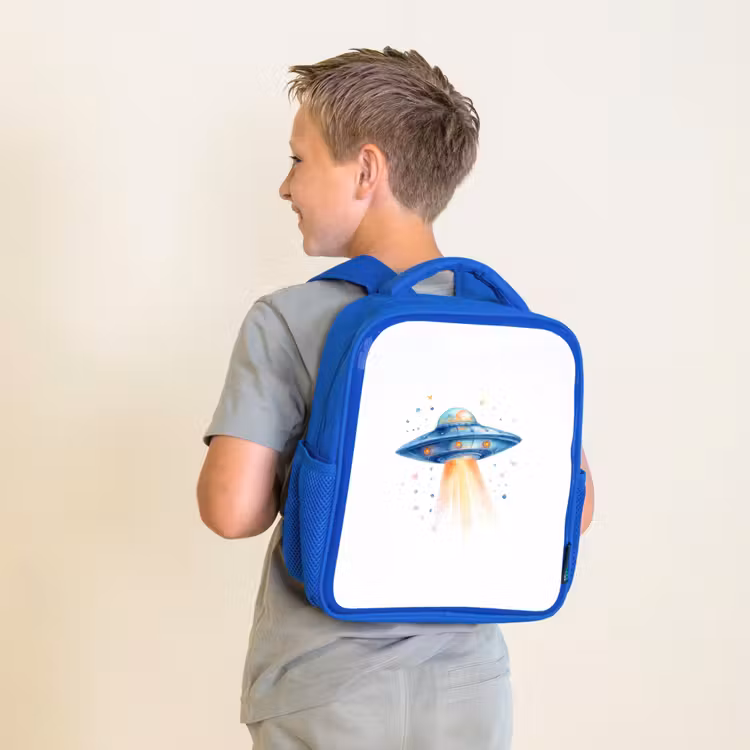 Kinderrugzak - Blauw - Ruimtetuig met lichtstraal in aquarelstijl — 3