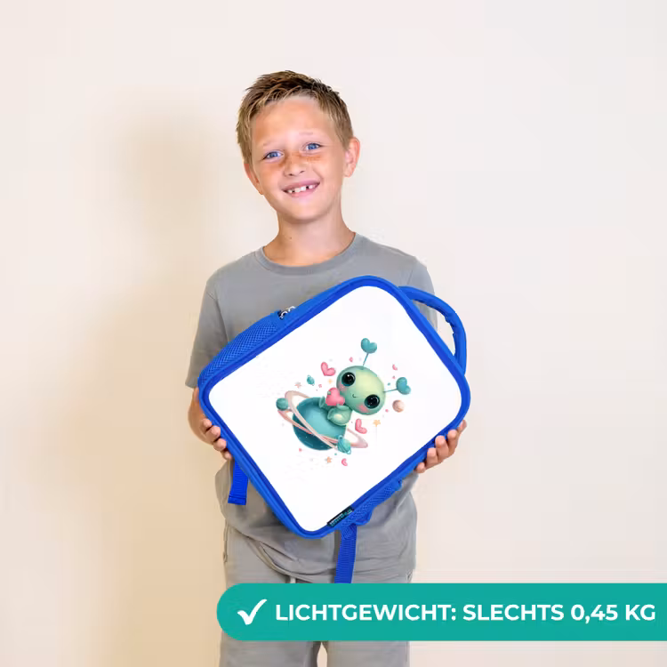 Kinderrugzak - Blauw - Ruimtewezentje met hartjesantennes en planeetringen — 2