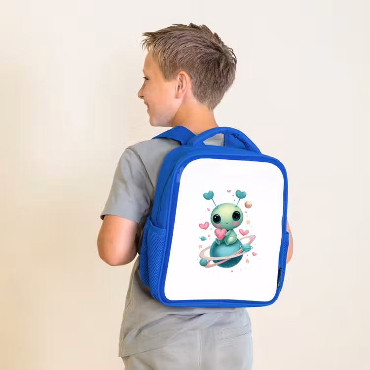 Kinderrugzak - Blauw - Ruimtewezentje met hartjesantennes en planeetringen — 3