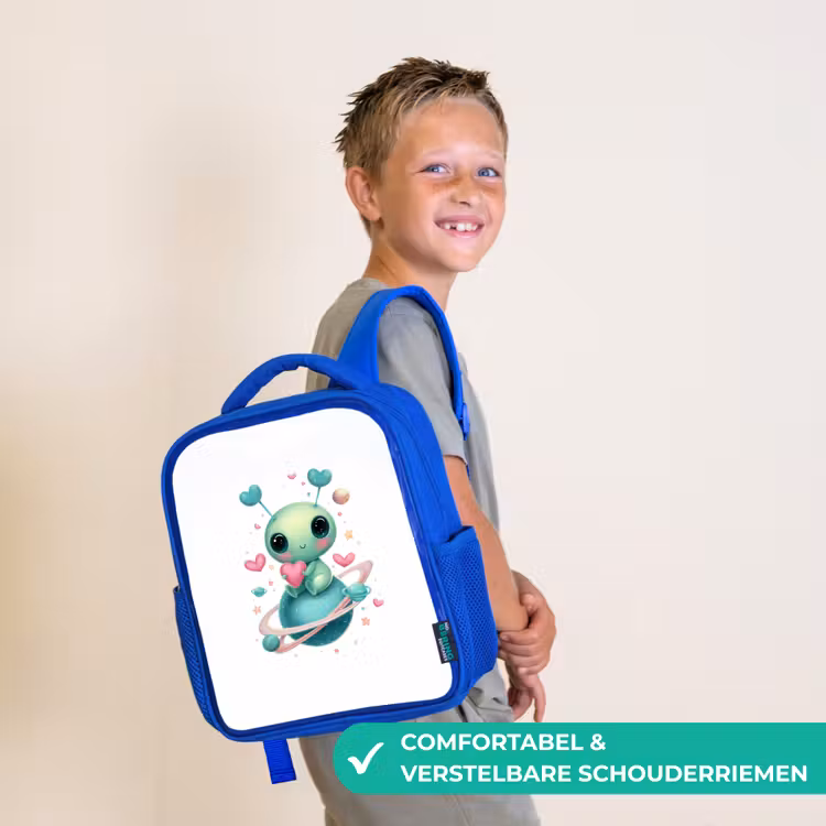 Kinderrugzak - Blauw - Ruimtewezentje met hartjesantennes en planeetringen — 4