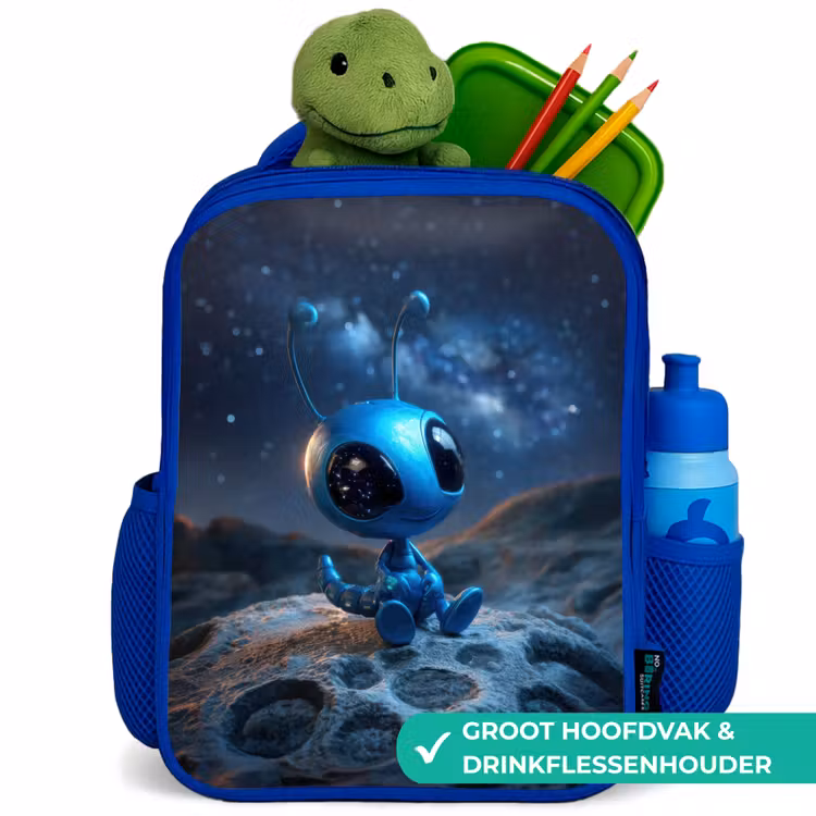 Kinderrugzak - Blauw - Dromerig blauw ruimtewezentje onder een sterrenhemel — 6