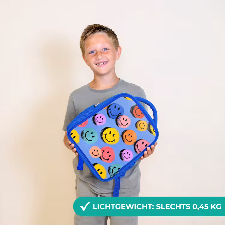 Kinderrugzak - Blauw - Getekende smileykrabbels met felle penseelstreken — 2