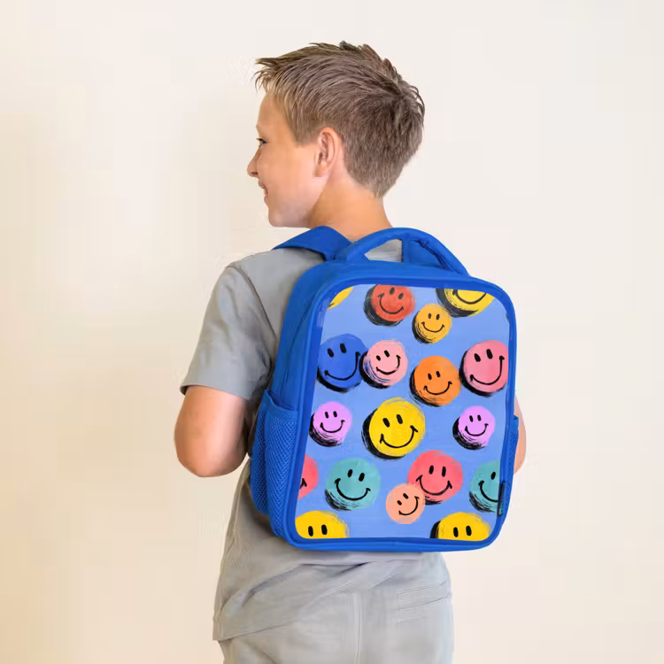 Kinderrugzak - Blauw - Getekende smileykrabbels met felle penseelstreken — 3