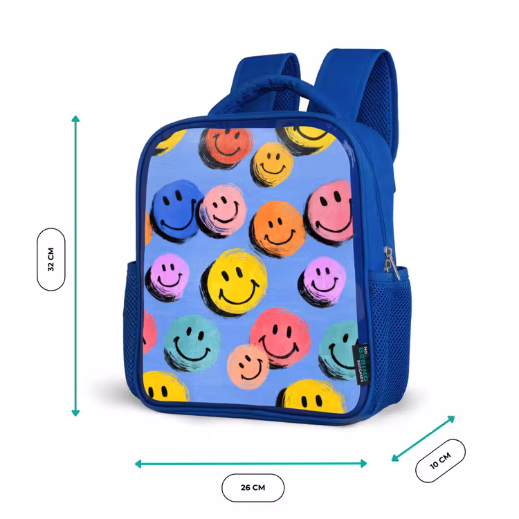 Kinderrugzak - Blauw - Getekende smileykrabbels met felle penseelstreken — 5