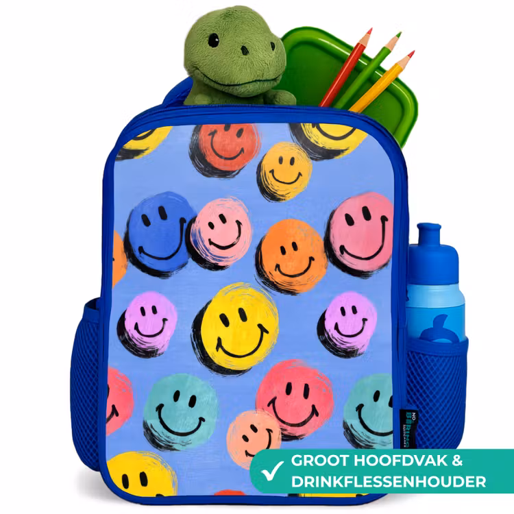Kinderrugzak - Blauw - Getekende smileykrabbels met felle penseelstreken — 6