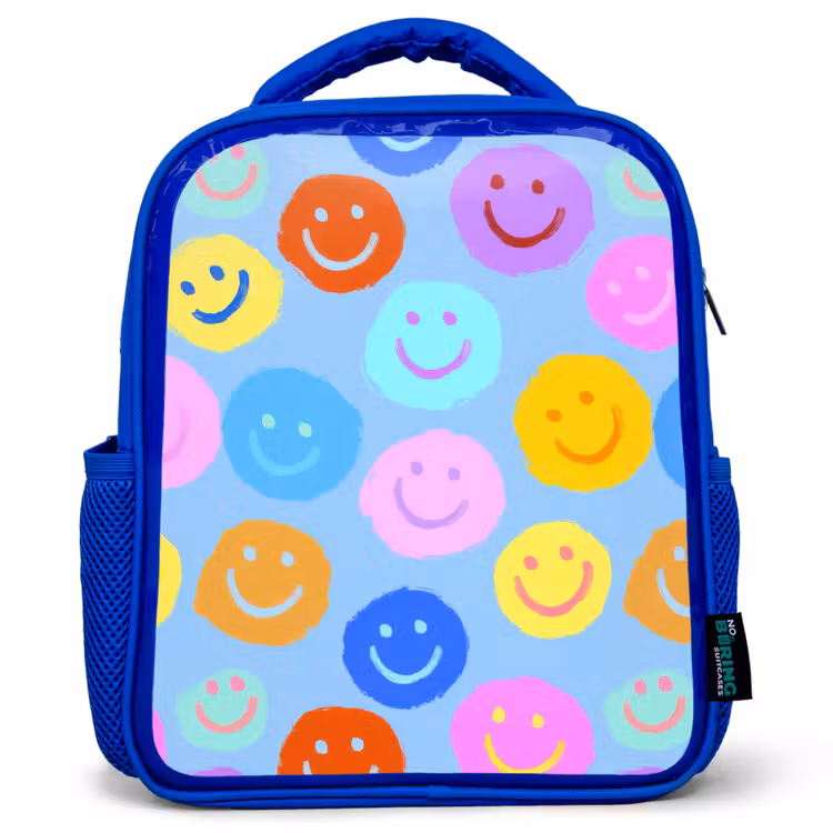 Kinderrugzak - Blauw - Verfachtige smileycollage op lichtblauw — 1