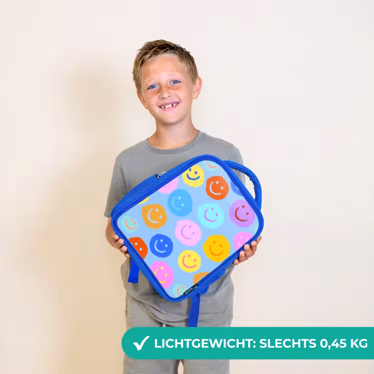 Kinderrugzak - Blauw - Verfachtige smileycollage op lichtblauw — 2
