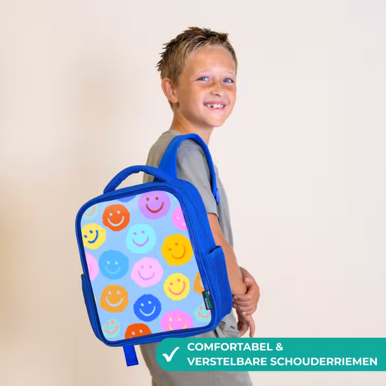 Kinderrugzak - Blauw - Verfachtige smileycollage op lichtblauw — 4