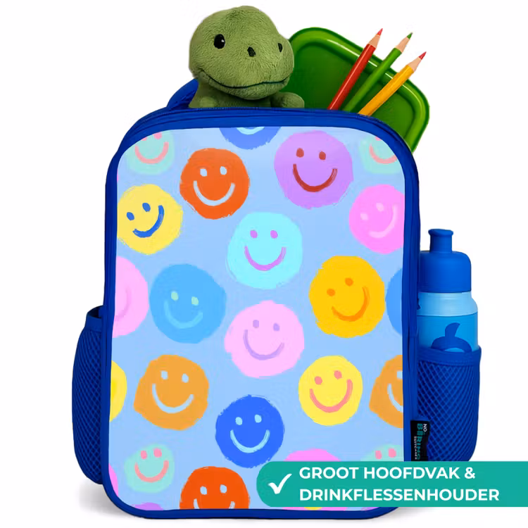 Kinderrugzak - Blauw - Verfachtige smileycollage op lichtblauw — 6
