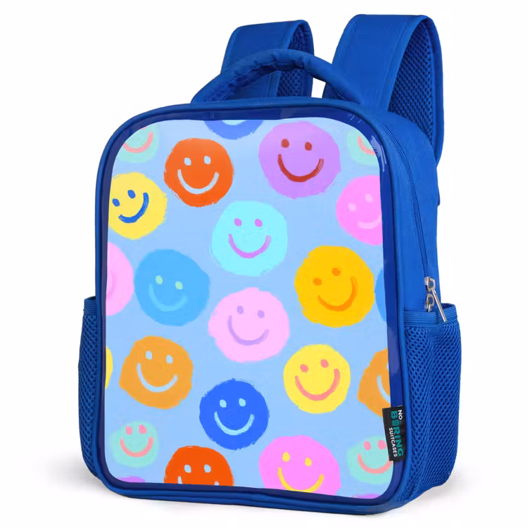 Kinderrugzak - Blauw - Verfachtige smileycollage op lichtblauw — 7