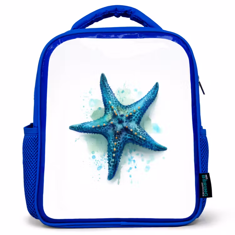 Kinderrugzak - Blauw - Zeesterrenpracht op wit doek — 1