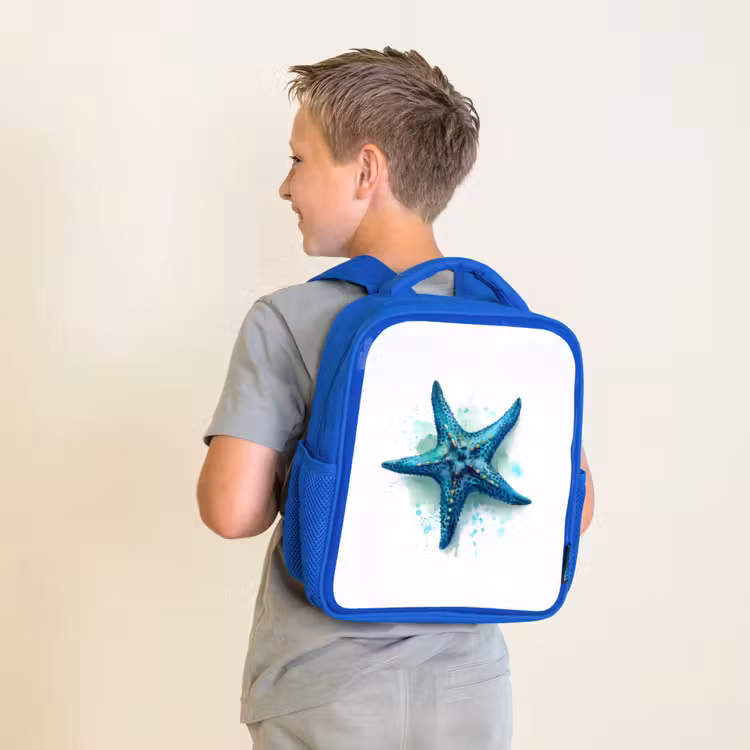 Kinderrugzak - Blauw - Zeesterrenpracht op wit doek — 3
